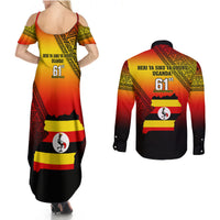 Uganda Independence Day Couples Matching Summer Maxi Dress and Long Sleeve Button Shirts Jamhuri ya Uganda Happy 61st Anniversary - Wonder Print Shop