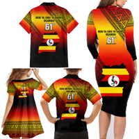 Uganda Independence Day Family Matching Long Sleeve Bodycon Dress and Hawaiian Shirt Jamhuri ya Uganda Happy 61st Anniversary - Wonder Print Shop