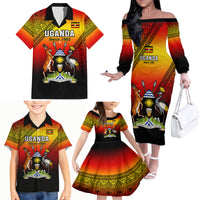 Uganda Independence Day Family Matching Off Shoulder Long Sleeve Dress and Hawaiian Shirt Jamhuri ya Uganda Happy 61st Anniversary - Wonder Print Shop