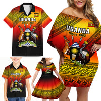 Uganda Independence Day Family Matching Off Shoulder Short Dress and Hawaiian Shirt Jamhuri ya Uganda Happy 61st Anniversary - Wonder Print Shop