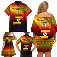 Uganda Independence Day Family Matching Off Shoulder Short Dress and Hawaiian Shirt Jamhuri ya Uganda Happy 61st Anniversary - Wonder Print Shop