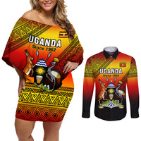 Personalised Uganda Independence Day Couples Matching Off Shoulder Short Dress and Long Sleeve Button Shirts Jamhuri ya Uganda Happy 61st Anniversary - Wonder Print Shop