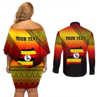 Personalised Uganda Independence Day Couples Matching Off Shoulder Short Dress and Long Sleeve Button Shirts Jamhuri ya Uganda Happy 61st Anniversary - Wonder Print Shop