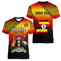 Personalised Uganda Independence Day Women V Neck T Shirt Jamhuri ya Uganda Happy 61st Anniversary - Wonder Print Shop