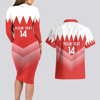 Custom Bahrain Football Couples Matching Long Sleeve Bodycon Dress and Hawaiian Shirt Muharabi Dilmun Sporty Style - Wonder Print Shop