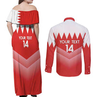 Custom Bahrain Football Couples Matching Off Shoulder Maxi Dress and Long Sleeve Button Shirt Muharabi Dilmun Sporty Style - Wonder Print Shop