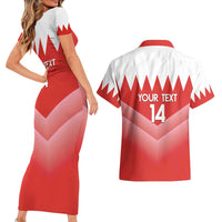 Custom Bahrain Football Couples Matching Short Sleeve Bodycon Dress and Hawaiian Shirt Muharabi Dilmun Sporty Style - Wonder Print Shop