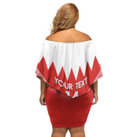 Custom Bahrain Football Family Matching Off Shoulder Short Dress and Hawaiian Shirt Muharabi Dilmun Sporty Style - Wonder Print Shop