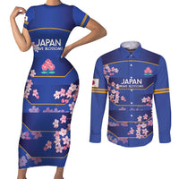 Custom Japan Rugby Couples Matching Short Sleeve Bodycon Dress and Long Sleeve Button Shirt Go Brave Blossoms - Wonder Print Shop