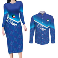 Custom Kuwait Football Couples Matching Long Sleeve Bodycon Dress and Long Sleeve Button Shirt Al-Azraq Sporty Style - Wonder Print Shop