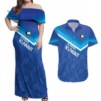 Custom Kuwait Football Couples Matching Off Shoulder Maxi Dress and Hawaiian Shirt Al-Azraq Sporty Style - Wonder Print Shop