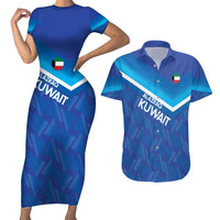 Custom Kuwait Football Couples Matching Short Sleeve Bodycon Dress and Hawaiian Shirt Al-Azraq Sporty Style - Wonder Print Shop
