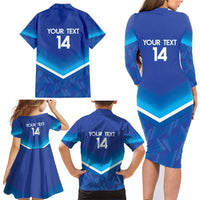 Custom Kuwait Football Family Matching Long Sleeve Bodycon Dress and Hawaiian Shirt Al-Azraq Sporty Style - Wonder Print Shop