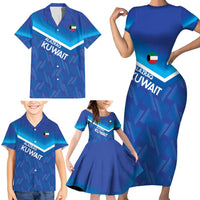 Custom Kuwait Football Family Matching Short Sleeve Bodycon Dress and Hawaiian Shirt Al-Azraq Sporty Style - Wonder Print Shop