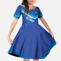 Custom Kuwait Football Kid Short Sleeve Dress Al-Azraq Sporty Style - Wonder Print Shop