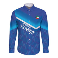 Custom Kuwait Football Long Sleeve Button Shirt Al-Azraq Sporty Style - Wonder Print Shop