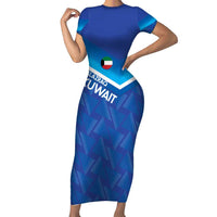 Custom Kuwait Football Short Sleeve Bodycon Dress Al-Azraq Sporty Style - Wonder Print Shop