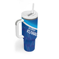Custom Kuwait Football Tumbler With Handle Al-Azraq Sporty Style - Wonder Print Shop