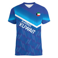 Custom Kuwait Football Women V-Neck T-Shirt Al-Azraq Sporty Style - Wonder Print Shop
