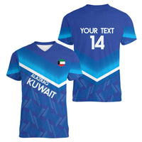 Custom Kuwait Football Women V-Neck T-Shirt Al-Azraq Sporty Style - Wonder Print Shop