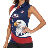 Custom USA Rugby Women Sleeveless Polo Shirt Go Eagles Sporty Style - Wonder Print Shop