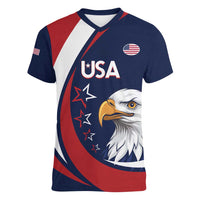 Custom USA Rugby Women V-Neck T-Shirt Go Eagles Sporty Style - Wonder Print Shop