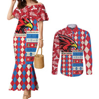 Personalized Antigua & Barbuda Cricket Christmas Couples Matching Mermaid Dress and Long Sleeve Button Shirt Merry Xmas Falcons - Wonder Print Shop