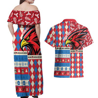 Personalized Antigua & Barbuda Cricket Christmas Couples Matching Off Shoulder Maxi Dress and Hawaiian Shirt Merry Xmas Falcons - Wonder Print Shop