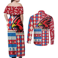 Personalized Antigua & Barbuda Cricket Christmas Couples Matching Off Shoulder Maxi Dress and Long Sleeve Button Shirt Merry Xmas Falcons - Wonder Print Shop