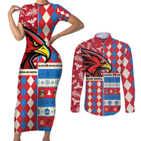 Personalized Antigua & Barbuda Cricket Christmas Couples Matching Short Sleeve Bodycon Dress and Long Sleeve Button Shirt Merry Xmas Falcons - Wonder Print Shop