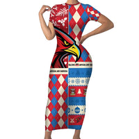 Personalized Antigua & Barbuda Cricket Christmas Short Sleeve Bodycon Dress Merry Xmas Falcons - Wonder Print Shop