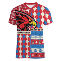 Personalized Antigua & Barbuda Cricket Christmas Women V-Neck T-Shirt Merry Xmas Falcons - Wonder Print Shop