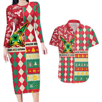 Personalized Amazon Warriors Cricket Christmas Couples Matching Long Sleeve Bodycon Dress and Hawaiian Shirt Guyana Merry Xmas - Wonder Print Shop
