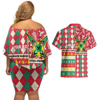 Personalized Amazon Warriors Cricket Christmas Couples Matching Off Shoulder Short Dress and Hawaiian Shirt Guyana Merry Xmas - Wonder Print Shop