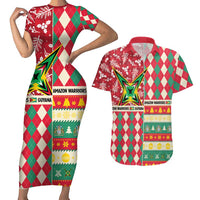 Personalized Amazon Warriors Cricket Christmas Couples Matching Short Sleeve Bodycon Dress and Hawaiian Shirt Guyana Merry Xmas - Wonder Print Shop