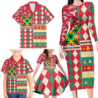Personalized Amazon Warriors Cricket Christmas Family Matching Long Sleeve Bodycon Dress and Hawaiian Shirt Guyana Merry Xmas - Wonder Print Shop