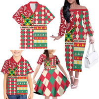 Personalized Amazon Warriors Cricket Christmas Family Matching Off The Shoulder Long Sleeve Dress and Hawaiian Shirt Guyana Merry Xmas - Wonder Print Shop