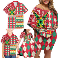 Personalized Amazon Warriors Cricket Christmas Family Matching Off Shoulder Short Dress and Hawaiian Shirt Guyana Merry Xmas - Wonder Print Shop