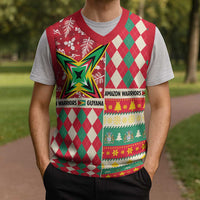 Personalized Amazon Warriors Cricket Christmas Knitted V-Neck Vest Guyana Merry Xmas - Wonder Print Shop