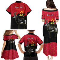 Personalised Angola Independence Day Family Matching Puletasi Dress and Hawaiian Shirt Angolan Samakaka With Giant Sable Antelope - Wonder Print Shop