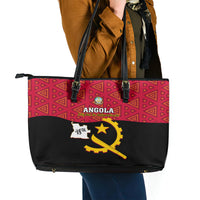 Personalised Angola Independence Day Leather Tote Bag Angolan Samakaka With Giant Sable Antelope - Wonder Print Shop
