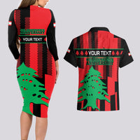 Personalised Lebanon Independence Day Couples Matching Long Sleeve Bodycon Dress and Hawaiian Shirt Lebanese Cedar 80 Years Of Anniversary - Wonder Print Shop