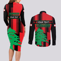 Personalised Lebanon Independence Day Couples Matching Long Sleeve Bodycon Dress and Long Sleeve Button Shirts Lebanese Cedar 80 Years Of Anniversary - Wonder Print Shop