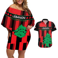 Personalised Lebanon Independence Day Couples Matching Off Shoulder Short Dress and Hawaiian Shirt Lebanese Cedar 80 Years Of Anniversary - Wonder Print Shop