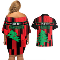 Personalised Lebanon Independence Day Couples Matching Off Shoulder Short Dress and Hawaiian Shirt Lebanese Cedar 80 Years Of Anniversary - Wonder Print Shop