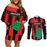 Personalised Lebanon Independence Day Couples Matching Off Shoulder Short Dress and Long Sleeve Button Shirts Lebanese Cedar 80 Years Of Anniversary - Wonder Print Shop