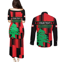 Personalised Lebanon Independence Day Couples Matching Puletasi Dress and Long Sleeve Button Shirts Lebanese Cedar 80 Years Of Anniversary - Wonder Print Shop