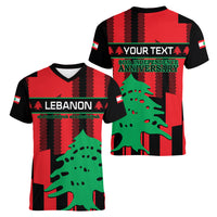 Personalised Lebanon Independence Day Women V Neck T Shirt Lebanese Cedar 80 Years Of Anniversary - Wonder Print Shop