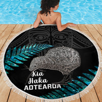 New Zealand Silver Fern Rugby Beach Blanket Pacific 2023 Kia Haka Kiwis With Maori Ta Moko - Wonder Print Shop