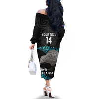 Custom New Zealand Silver Fern Rugby Family Matching Off Shoulder Long Sleeve Dress and Hawaiian Shirt Pacific 2023 Kia Haka Kiwis With Maori Ta Moko - Wonder Print Shop